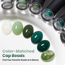 Beetles 5 Colors Green Gel Polish Set, Forest Spectrum 5 Green Jelly Gel Polish With Blooming Gel, Dotting Pen, Marble Nail Art, Soak Off UV LED - 5 Colors with Blooming Gel - 查看 6