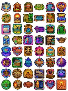 50Pcs Neon Bible Verse Christian Vinyl Stickers, Neon Scripture & Faith Symbol Decals For Bible Journaling, Notebook Scrapbook & DIY Water Tumbler Decor - Multicolor - View 5