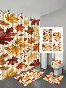 1/4pcs Autumn Harvest Maple Leaf Shower Curtain Set, With 12 Hooks, Waterproof Polyester Bathroom Curtain, Privacy, Thickened, Durable Quick-Dry, 180*180cm Size, Thanksgiving Autumn Harvest Bathroom Decor - A - View 3