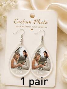 Custom Teardrop Photo Earrings, Elegant Personalized Dangle Earrings, Customized Text Jewelry, Customizable Wedding And Anniversary Gift, Bridal Gift - Style B - View 8