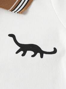 Bhchntiy Baby Boy Autumn/Winter New 3pcs Dinosaur Print Polo Collar Solid Color Casual Romper - Multicolor - View 5