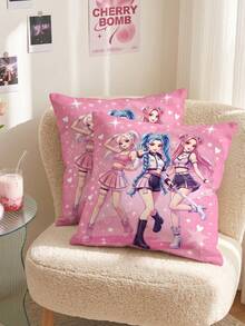 1/2pcs K-POP Pink Print Cushion Cover/Pillowcase (Without Insert), Single-Sided Print, Soft Breathable Skin-Friendly Durable, Home Decor, Dorm Decor, All Season, Machine Washable, Autumn Decor, Dorm Bedding - Multicolor - View 4