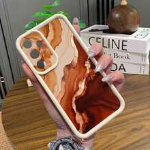 1pc TPU Thick Anti-Drop Protective Phone Case Brown Marble Pattern Design Compatible With Samsung/Transsion And Other Android Series Models - Beige - View 2