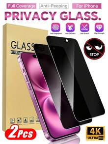 2pcs Privacy Tempered Glass Screen Protector Compatible With Iphone 16/16plus/17e/17 ProMax/17 Pro/17 Air/16e/16 ProMax/16 Pro/16/15 ProMax/15 Pro/15/14 ProMax/14 Pro/14/13/12/11/X/XS/XSMAX/7/8/7Plus/8Plus, 9H Hardness Anti-Scratch, Rounded Corner Design Comfortable Fit, Dust-Proof Design, Privacy Protection, Suitable For Daily Use, Compatible With Phone Cases - Black - View 24