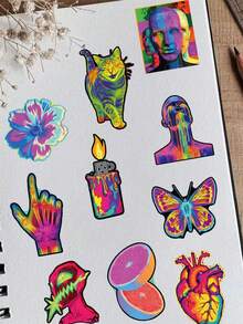 50pcs/Pack Cool Colorful Acid Design Aesthetic Art Stickers, Decorative Decals For Luggage Notebook Scrapbook Stationery Laptop Guitar Phone Decals - Multicolor - View 11