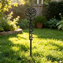 1pc Customized Floral Memorial Stake, Metal Tombstone, Rose Cemetery Plaque, Birth Flower, Memorial Garden Stake - Black - View 9