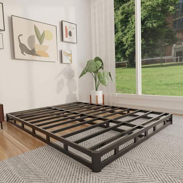 4 Inch Queen Box Spring Low Profile, Heavy Duty Metal Mattress Foundation Base With Fabric Cover, High Load Bearing Capacity Support Slat Bed Frame, Easy Assembly Non Slip Noise Free, White
