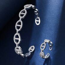1 Set Hollow Geometric Chain Link Cubic Zirconia Inlaid Jewelry Set, Affordable Best Friend Birthday Gift, Commute Versatile Light Luxury Accessory - Bracelet Ring Set - View 7