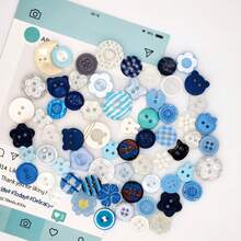 10/20/30/35/40/45/50/55/60/70Pcs Blue Button Assortment, Creative DIY Decorative Accessories, Flower, Star, Moon Shapes, Resin Material, Delicate And Easy To Use, Suitable For Clothing Modification, Greeting Card Decoration, Jewelry Making And More - Multiple Styles - View 10