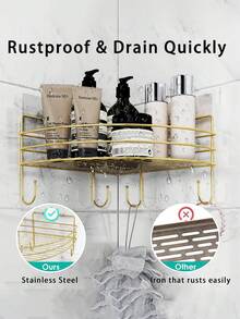 2pcs Corner Shower Caddy, No Drilling Corner Storage Rack, Wall-Mounted Storage Shelf Shampoo Holder, Bathroom Shelf, Toilet Triangle Storage Rack, Bathroom Toilet Shower Corner Rack - Gold Two Sets - View 6