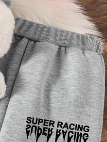 Toddler Car Print Warm Crew Neck Sweatshirt And Sweatpants Set - Grey - View 5