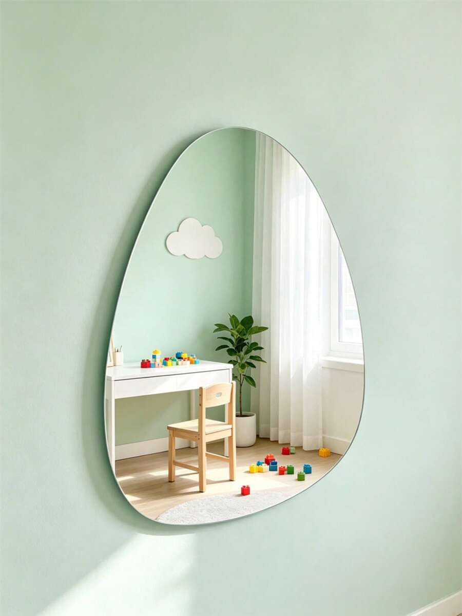 1 Piece Irregular Round Pattern Mirror Wall Sticker, Acrylic Material, Easy Installation, Kids Room Decorative Mirror, Home Decor, Wall Art - Silver - View 1