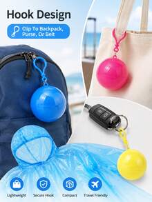 3/5/10pcs Portable Rain Poncho Balls, Random Color Disposable Raincoat With Storage Box And Hook, Lightweight Waterproof Travel Camping Cape, 1/2pcs - Multicolor - View 9