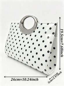 Women's White Polka Dot Patent Leather Handle Clutch Bag, Rhinestone Oval Frame Mini Handbag, Evening Bag, Suitable For Weddings, Parties And Daily Occasions - White - View 6