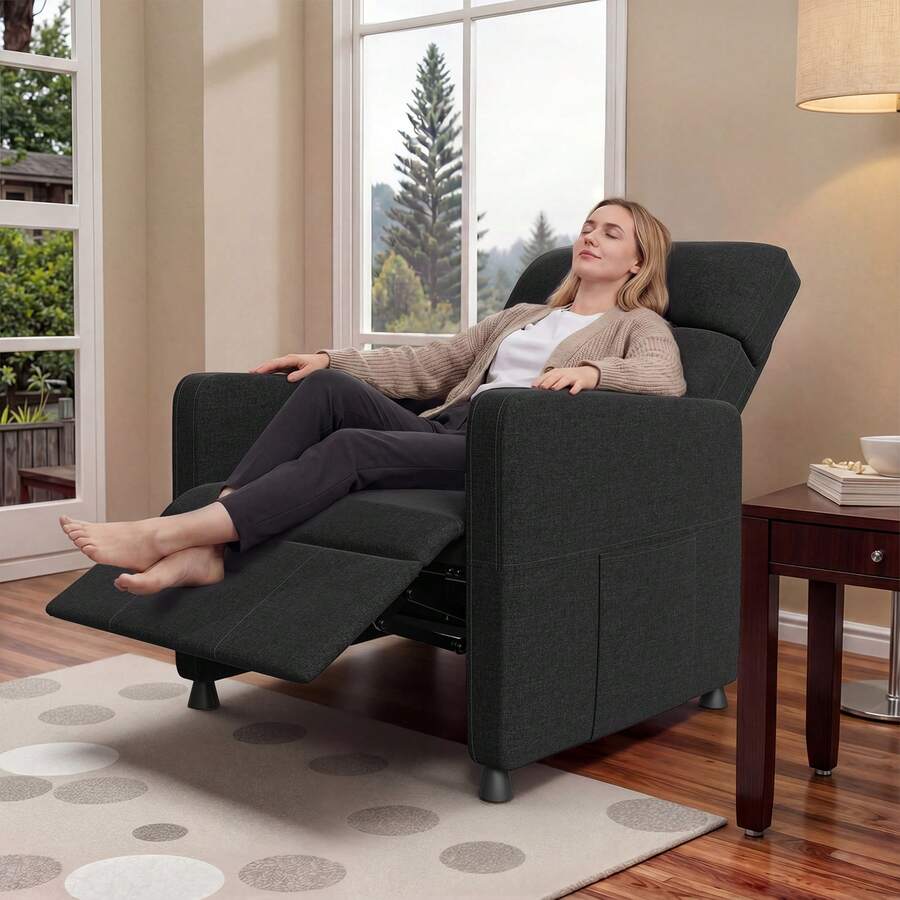 Devoko Adjustable Recliner With Reclining Function, Remote Control, Infinitely Adjustable Backrest And Footrest, Side Pocket, Polyester Fiber, Gray/Dark Gray/Black - 查看 1