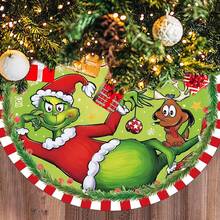 The Grinch 聖誕樹裙－柔軟趣味農舍風聖誕樹領飾，紅綠鑲邊裝飾，聖誕節假期裝飾 - 查看 1