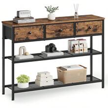 2026-HOT:Colección - Mesa Consola, con 2 Estantes de Rejilla, Salón, Recibidor |   Para entrada, sala de estar, 3 cajones de tela, negro ébano, colección BELLAH ULGS098B201 - Marrón - Ver 7