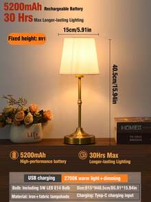 1pc Adjustable Height Fabric Lamp, USB Rechargeable Long-Lasting Battery, LED Touch Control Dimmable Desk Lamp, Portable For Indoor/Outdoor Use, Stylish Design For Bedroom, Living Room, Dining Room, Camping, Holiday Gift - Height-adjustable Fabric Table Lamp - View 23