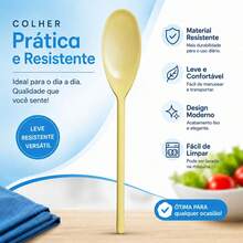Colher de Polietileno Kit de 12 unidades indicada para mexer massas, molhos, arroz, carnes moídas, doces e diversas outras preparações culinárias uso doméstico e Restaurantes - Amarelo - Visão 2