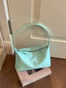 極簡風女款單肩包 手提包 高品質腋下包 半月包 附圍巾 適合上班通勤購物 - 藍色 - 查看 6