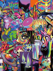 50pcs/Pack Cool Colorful Acid Design Aesthetic Art Stickers, Decorative Decals For Luggage Notebook Scrapbook Stationery Laptop Guitar Phone Decals - Multicolor - View 3