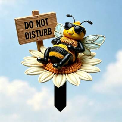 1 cọc cắm trang trí sân vườn hình ong lười "Do Not Disturb", phù hợp cho chậu hoa ban công và cây cảnh, trang trí cảnh quan vui nhộn