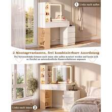 Devoko Vanity Table With LED Mirror, Dressing Table With 5 Drawers, 3 Illuminated Display Cabinets, Open Shelves, Bag Storage, Power Panel, And Selectable Chair Combination, White - 查看 7