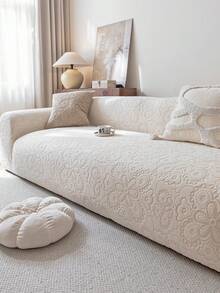 1pc Jacquard Solid Color Elastic Full Coverage One-Piece Sofa Cover, Minimalist Pet-Friendly Anti-Slip Anti-Scratch, Suitable For All Seasons, Machine Washable, Holiday Home Decor Dust-Proof Sofa Protector - Beige - View 8