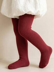 1 Pair Baby Tights, Infant Leggings, Princess Style Jumpsuit Tights, Baby Girl Dance Socks, Solid Color Tights, Versatile Minimalist Style - Red - View 7
