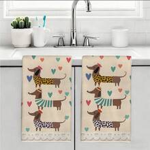 2pcs Dachshund Heart Theme Series Illustration Pattern Kitchen Towels, Rectangular Microfiber Kitchen Towels, Dish Cloths, Cleaning Cloths, Hand Towels, Cooking Baking Tea Towels, Kitchen Decor, Housewarming Gift, Birthday Gift, Bathroom Cleaning Wipes, Decorative Towels - Beige - View 11