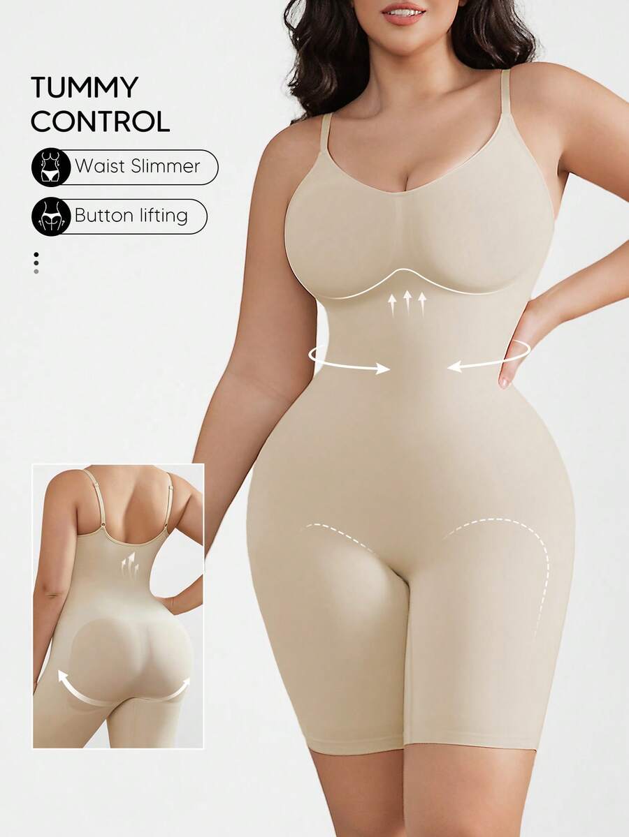 Suprenx 1pc Plus Size Women's Bust Lift, Tummy Control, Butt Lift Shaping Bodysuit - Apricot - View 1