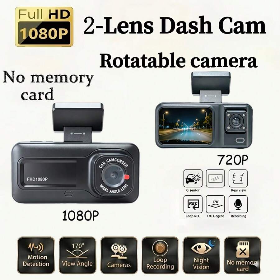 1pc 1080P Dash Cam With 24/7 Parking Monitoring, Intelligent Overwrite Old Footage, Continuous Recording, Compact Design, Easy Installation, Discreet & Suitable For Most Vehicles
