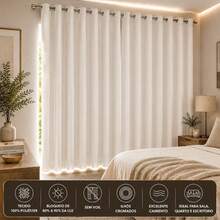 Cortina Blackout para Quarto e Sala 100% Poliéster – Sem Voil, Ilhós Cromados, Bloqueio 80% a 90% da Luz - AVELA - Visão 3