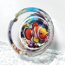 珊瑚礁小丑魚創意圖案玻璃菸灰缸，3.34英吋圓形菸灰缸裝飾，居家裝飾菸灰缸，送給朋友的禮物 - 魚 - 查看 4