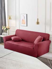 1pc Solid Color Milk Silk Elastic Sofa Cover, Modern All-Season Full Coverage Sofa Slipcover, Pet-Friendly Scratch-Resistant, Machine Washable, Home Decor, 1-Seater/2-Seater/3-Seater/4-Seater - Red - View 5