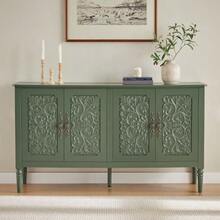 Antique-Style Buffet With Relief Carvings, Large Storage Space And Rounded Corners – Classic Storage Cabinet For Dining Room, Living Room And Entryway (Navy Blue) - 綠色 - 查看 8