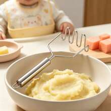 Stainless Steel Manual Potato Masher, Garlic Press, Sweet Potato Puree Maker, Baby Food Grinding Bowl Accessory, Kitchen Tool For Western Cooking, Halloween, Christmas, Carnival - Silver - View 2