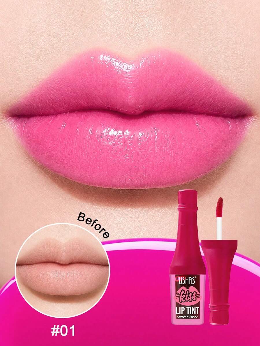 USHAS Waterproof Sweat-Resistant Liquid Lip Tint, Lipstik Matte dengan Pigmen Kaya dan Tidak Pudar, Lip Gloss Nyaman dan Tidak Pecah-pecah, Riasan Multifungsi untuk Blush & Bibir - #01 Bunga Merah Muda - View 1
