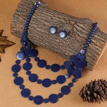 European American African Exaggerated Bohemian Multi-Layer Colorful Wooden Bead Necklace - Royal Blue - View 4