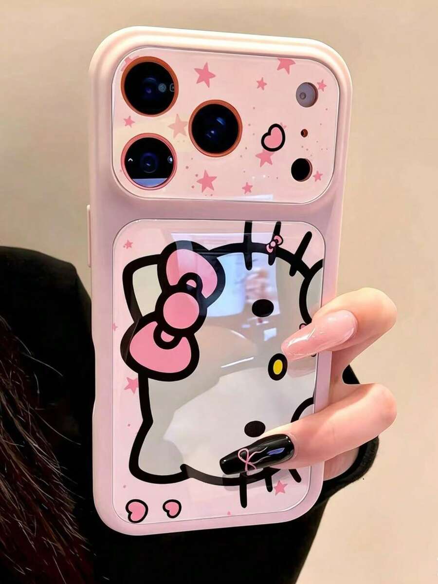 SANRIO Acrylic Pink Phone Case Compatible With Iphone 17 Pro Max, 12/16 Pro, 15, 14, 13 Pro, 17 Air, Full Coverage Cute Cat Pink Plaid Anti-Drop Protective Cover - Pink - View 1