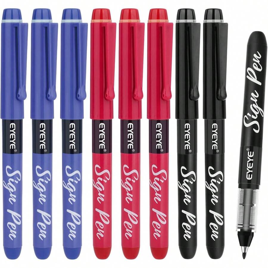 8pcs/Pack (Black, Blue, Red) - 1.0mm Tip - 0.6mm Line, Smooth Writing Ink Marker - Fine Tip Quick Dry - Multiple Styles - View 1