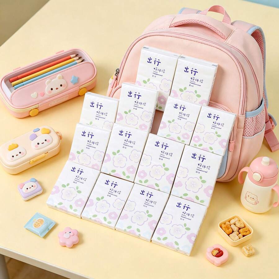 1/4/9 Packs New Cartoon Large Size Pattern Handkerchief Tissues, 3-Ply 8-Sheet Handkerchief Tissues, Portable Small Pack Tissues, Handkerchief Tissues, Student Pocket Tissues Back-To-School Essentials - Multi-color - View 1
