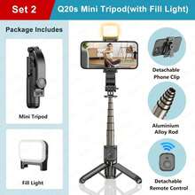 Trípode Mini Selfie 3 en 1 con Luz de Relleno y Control Remoto Inalámbrico - Tamaño de Bolsillo, Soporte Extensible para Teléfono, Adecuado para Vlog/Transmisión en Vivo, Compatible con Smartphones iOS y Android - Negro - Ver 14