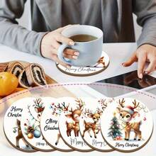 Merry Christmas Reindeer Element Design PET Non-Slip Coasters, Home Kitchen Decor Accessories, Outdoor Garden Supplies, Suitable For Various Holiday Parties, Wedding Accessories, Thanksgiving, Halloween, Day Of The Dead Decoration Gifts - PET Coaster-2366 - View 3