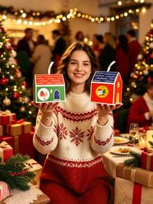 12/24pcs Christmas House Gift Boxes With Stickers Christmas Advent Countdown Box Gift Boxes To Fill Colorful House Shape Gift Wrapping Box Treat Boxes For Holiday Xmas Party Favors - Multicolor - View 10
