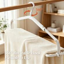 3pcs Set (1pc Retractable & Foldable Towel Rack + 2pcs Adhesive Hooks) Rotating Drying Rack, Space-Saving, Thickened & Widened, High-Quality Anti-Deformation Material, Suitable For Towels, Large Bath Towels, Bed Sheets - Multicolor - View 2
