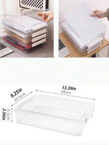Transparent A4 Plastic Storage Box With Lid - Dustproof Desktop Organizer, Suitable For Office Supplies, School Supplies, Back-To-School Essential - Multicolor - View 12