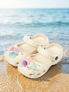 HAHABOBO Children's White Mary Jane EVA Clogs, Decorated With Starfish And Shells, Cute And Comfortable Summer Flip-Flop Style, Suitable For Beach Vacation (Random Shipment) - White - View 2