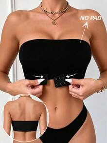 Women's Front Closure Wireless Support Bra, Summer Bandeau Bra, Soft & Comfortable Lingerie - Black - View 3