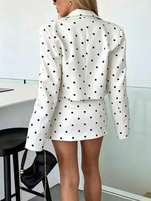 Women's White Polka Dot Short Blazer Woven Fabric Long Sleeve Classy Outfit - White - View 7